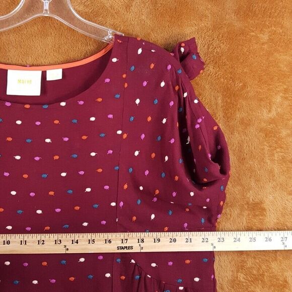 MAEVE Womens Top Medium Maroon Pullover Swiss Polka Dot Dottie ANTHROPOLOGIE - Picture 9 of 11